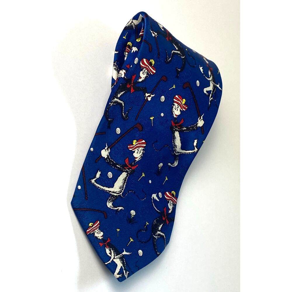 Dr. Seuss The Cat in the Hat Blue Golf Tie 100% Silk Vintage Circa 1994